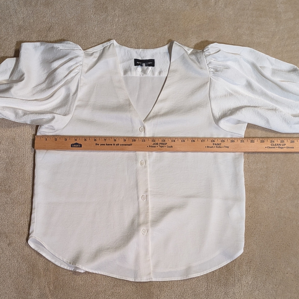 Women's Fifteen Twenty Cream Satin Blouse, V-Neck, Puff Sleeve| Size M - Picture 7 of 10